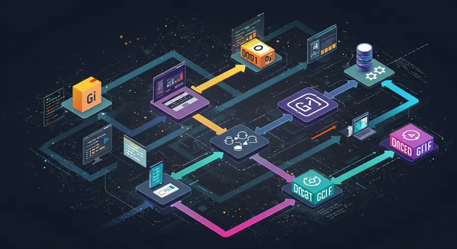 Abstract illustration of microservices architecture with GitOps principles